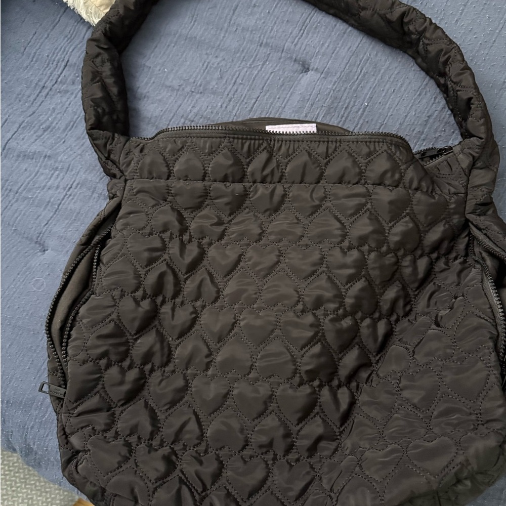 Madden Girl Quilted Hearts Black Shoulder Bag